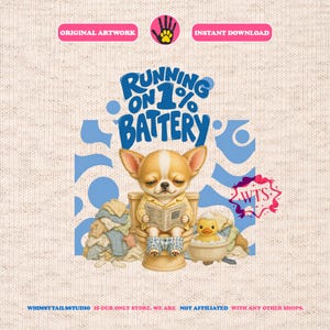 Lustiger Chihuahua Hund PNG, läuft mit 1% Batterie Clipart (PNG-Datei)
