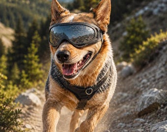Dog Goggles UV Protection | Adjustable Anti-Fog Dog Sunglasses for Hiking Outdoor | Gift for Dog Lovers | Black Silver Mirrored Lenses
