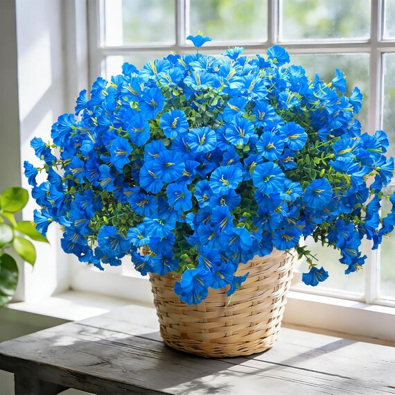 UV Resistant Blue Faux Morning Glory | 16 Bundles Eucalyptus Mix