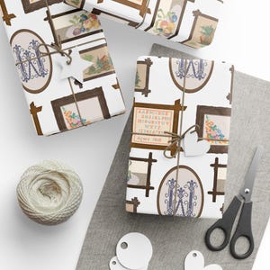 Personalized Framed Cross Stitch Pattern Wrapping Paper, Embroidered Initial Craft Gift Wrap