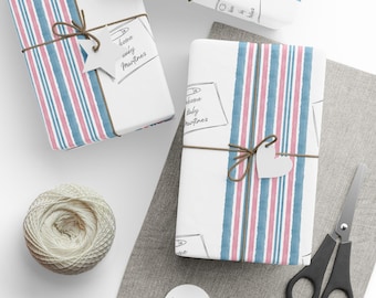 Personalized Baby Wrapping Paper, Watercolor Stripes, Custom Name Gift Wrap