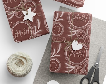 Personalized Wedding Wrapping Paper, Custom Initials Gift Wrap, Embroidery Bridal Shower Wrapping