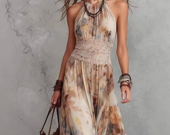 2026 Flowy Midi Dress - Floral Chiffon Maxi Dress – Boho Summer Vacation Party Outfit