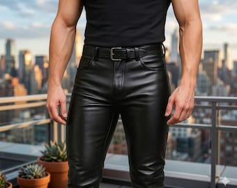 Men's Slim Fit Black Faux Leather Biker Trousers – Urban Streetwear Pants