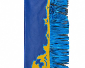 Blue Yellow Leather Chaps | Handmade Rodeo Fringe Western Riding Gear