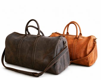 Handmade Vintage Leather Duffle Bag, Large Travel Weekender Carry On