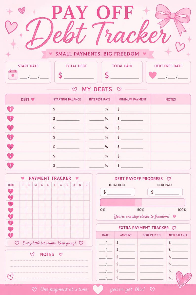 Pink Pay off Debt Tracker Printable | Budget Planner PDF | Finance ...