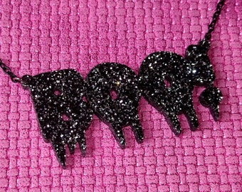 Boo Necklace | Laser Cut Acrylic Ghost Necklace | Cute Halloween Jewellery | Drippy Dripping Horror Font Necklace