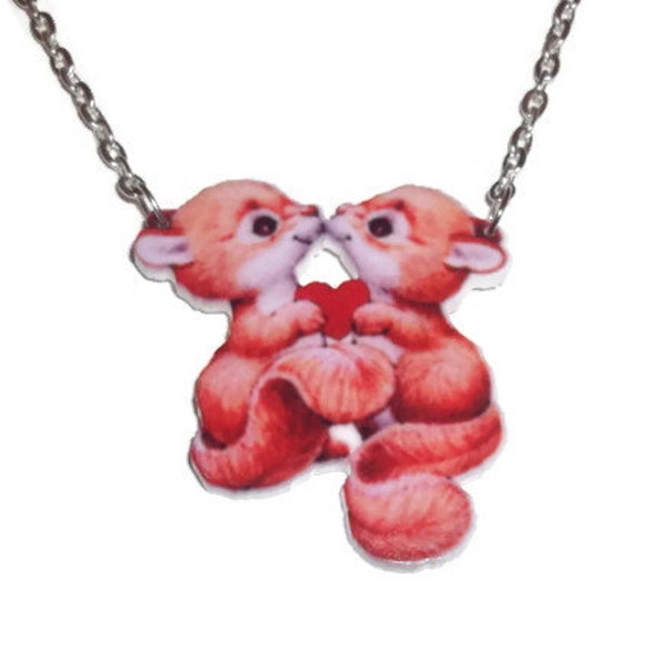 Kawaii Squirrel Necklace, Cute Vintage Animal Pendant, Woodland