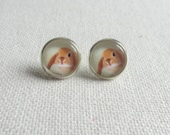Rabbit Earrings, Kawaii Bunny Ear Studs, Silver Posts, Glass Cabochons