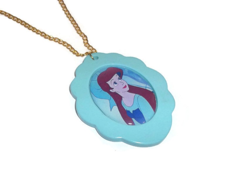 The Little Mermaid Large Mint Green Cameo Cute Disney Jewelry Ariel Cameo Necklace