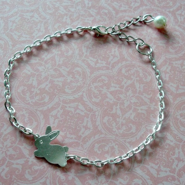 Silver Bunny Bracelet, Kawaii Tiny Rabbit