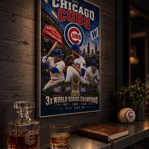 Chicago Cubs Backlit LED Poster Frame, Game Room Metal Wall Sign