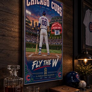 Custom Chicago Cubs Backlit Metal Sign, Personalized Jersey LED Decor
