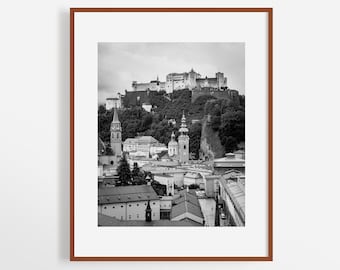 Europe travel prints - Salzburg Austria photography prints - Extra large wall art black and white