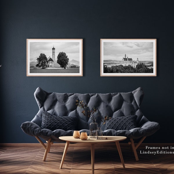 Set of 2 Germany photography prints - Black and white coordinating photo print set - Bavaria wall art set -15% off discount