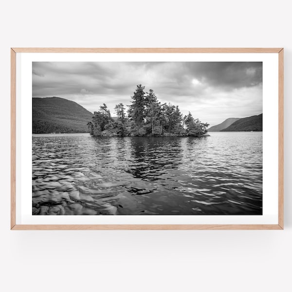 Black and white Lake George NY print - Lake house decor - Upstate New York fine art photography - Over the bed bedroom wall art