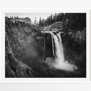 Black and white Snoqualmie Falls photo - Twin Peaks print - Washington print - Pacific Northwest photography - PNW landscape boyfriend gift