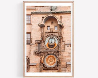 Prague print astronomical clock - Old town Prague Orloj - Czech Republic wall art - Travel photography fine art - Black and white