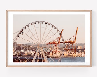 Stampa fotografica Seattle Great Wheel - Pier 57 Elliot Bay fine art photography - Ferris wheel waterfront print - Seattle wall art