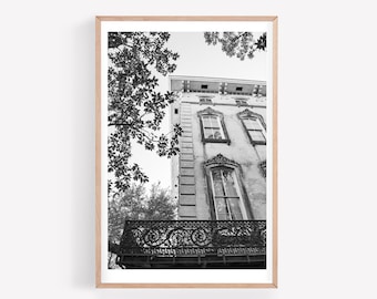 Black and white Savannah photography - Georgia photo print - Noble Hardee Mansion - Southern wall art print - 11x14 + more - GA Photo gift