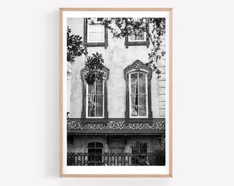 Black and white Savannah GA Georgia photo print - Noble Hardee southern mansion - travel wall art print - 11x14 12x18 16x20 + more