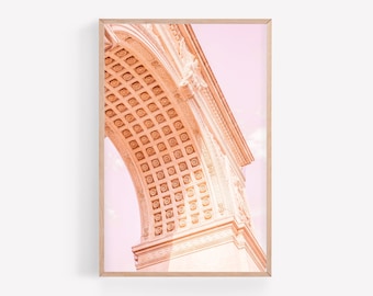 New York blush pink wall art, psychedelic room decor, Rose gold New York City architecture, NYC photography, Dorm decor neon pink
