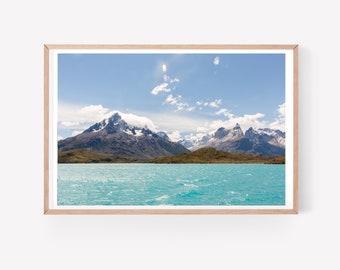 Patagonia photo print - Chile teal wall art - Mountain photograph - Modern travel print - Extra large wall art print