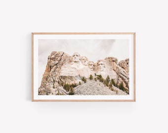 Mount Rushmore photo print - South Dakota photography American history landmark - USA National Monument black and white