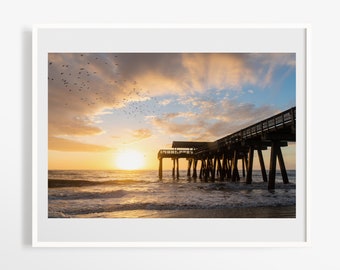 Tybee Island Savannah photo print - Pier photography - Colorful ocean wall art - 12x18 16x24 30x45 + more