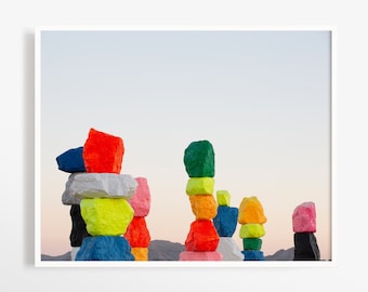 Seven Magic Mountains photo print - Las Vegas Nevada - Fluorescent modern wall art print - Colorful photography 16x20 20x24