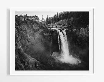 Black and white Snoqualmie Falls photo - Twin Peaks print - Washington print - Pacific Northwest photography - PNW landscape boyfriend gift