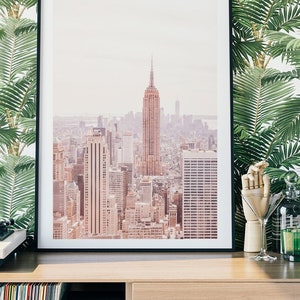 Boho pink wall art - New York City print - Blush pink nursery decor - Empire State Building New York art print - Fine art photography