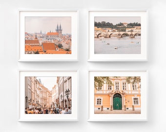 Prague art set of 4 prints - 20% off coordinating wall art Czech Republic - Horizontal Prague print set - Black and white option