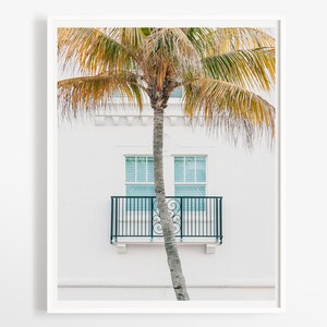 Puede incluir: Un edificio blanco con una sola ventana y un balc&oacute;n de hierro forjado negro. Una palmera con hojas verdes y amarillas est&aacute; delante del edificio.