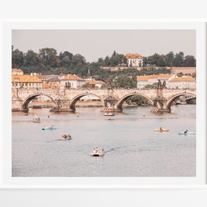 Charles Bridge Prague print - Vltava River rowboats -  European travel photography prints