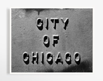 Chicago art print - Urban art - dark academia decor - City signage wall decor - Black and white photography - Gothic print - Illinois photos