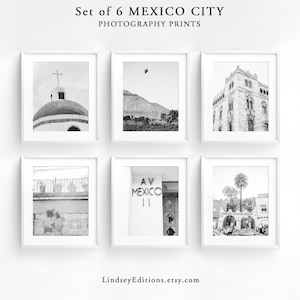 Mexico City art set of 6 prints - 25% off black and white wall art decor - 11x14 print set + more sizes