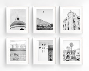 Mexico City art set of 6 prints - 25% off black and white wall art decor - 11x14 print set + more sizes