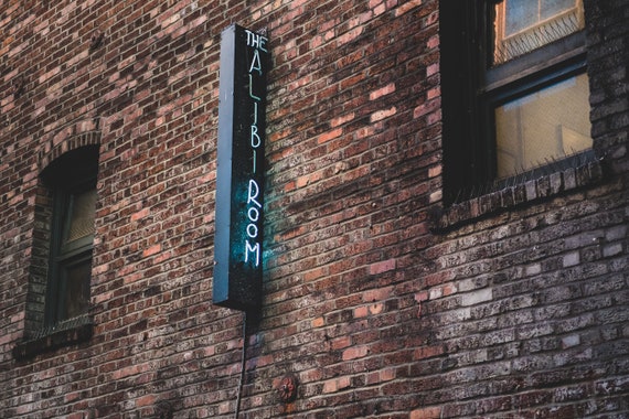 Alibi Room In Post Alley Seattle Photo Print Pike Place Market American Travel Art Neon Sign Wall Decor Retro Photography