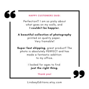 Pu&ograve; includere: Uno sfondo bianco con un bordo nero contiene testimonianze dei clienti. Il testo include frasi come "Happy Customers Said", "Perfection!!" e "Super fast shipping, great product!". Il nome del negozio Etsy, LindseyEditions.etsy.com, &egrave; in basso.