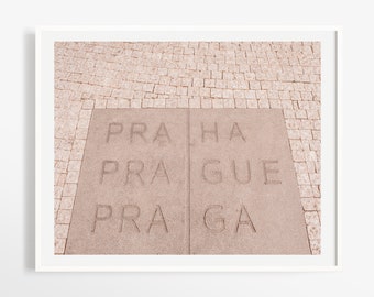 Praha Prague Praga art print - Prague photography print - Cobblestone street black and white