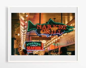 Pike Place signs print - Seattle market photo print - Retro Fathers Day gift - Travel wall decor - PNW Washington photos - 8x10 8x12