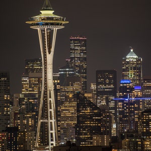 Seattle photography Black and white skyline Space Needle photo print Washington wall art PNW travel decor Cityscape image 3