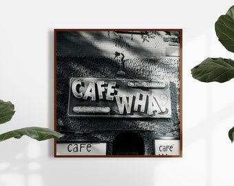 Cafe Wha? Print - Black and white New York City wall art - American music landmarks - Vintage signs - Greenwich Village NYC photo