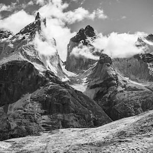 Black and white photography - Patagonia landscape photo print - Mountain art - Chile nature art print - Large poster wall art - 24x30 24x36