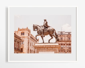 Mexico City wall art - Mexican photo print - Dusty peach world travel prints - 8x12 12x18 16x24 + more - El Caballito statue black and white