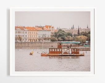 Prague art Vltava River photography print - Riverboat Czech Republic wall art