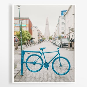 Reykjavik Iceland print - Bike wall art - Hallgrímskirkja photography prints  8x12 12x18 + more
