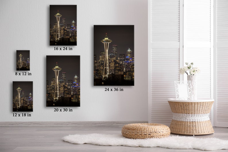 Seattle photography Black and white skyline Space Needle photo print Washington wall art PNW travel decor Cityscape image 7